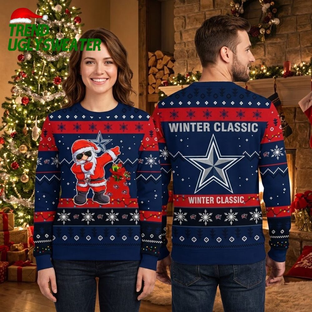columbus blue jackets dabbing santa claus ugly christmas sweater