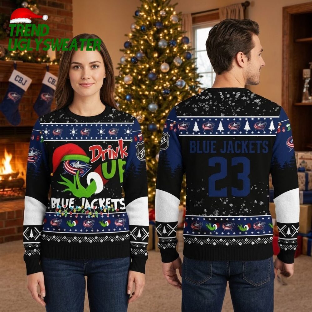 columbus blue jackets grinch drink up personalized custom name and number ugly christmas s