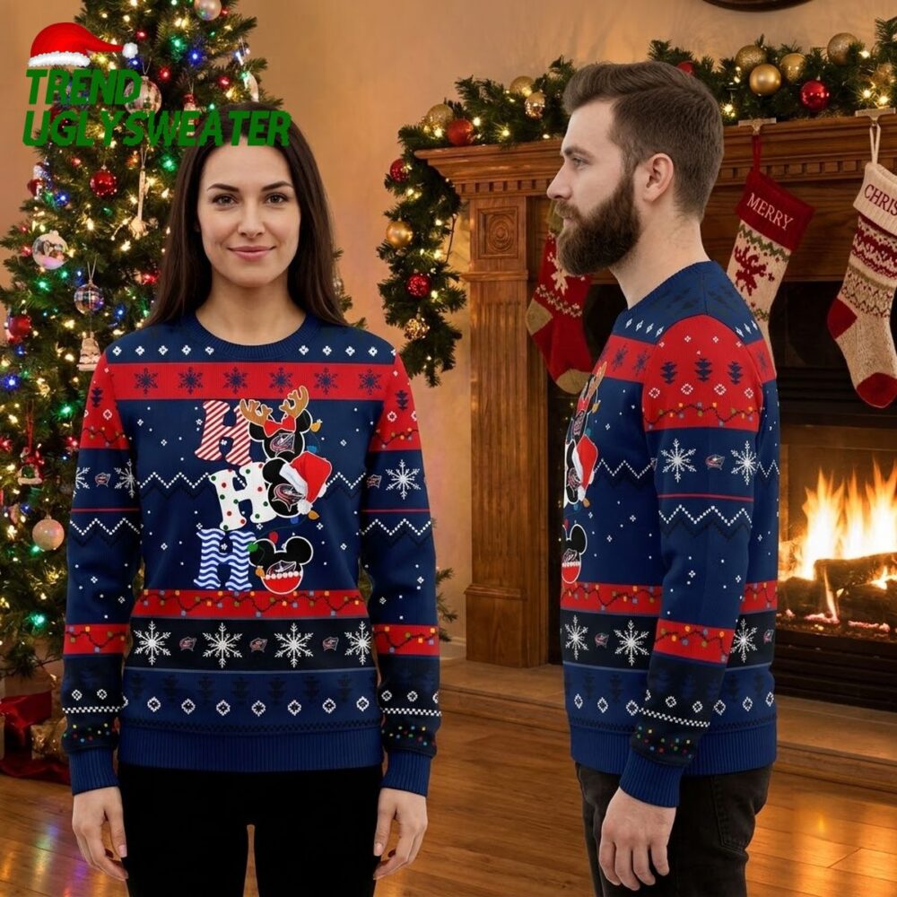 columbus blue jackets ho ho ho christmas characters ugly christmas sweater
