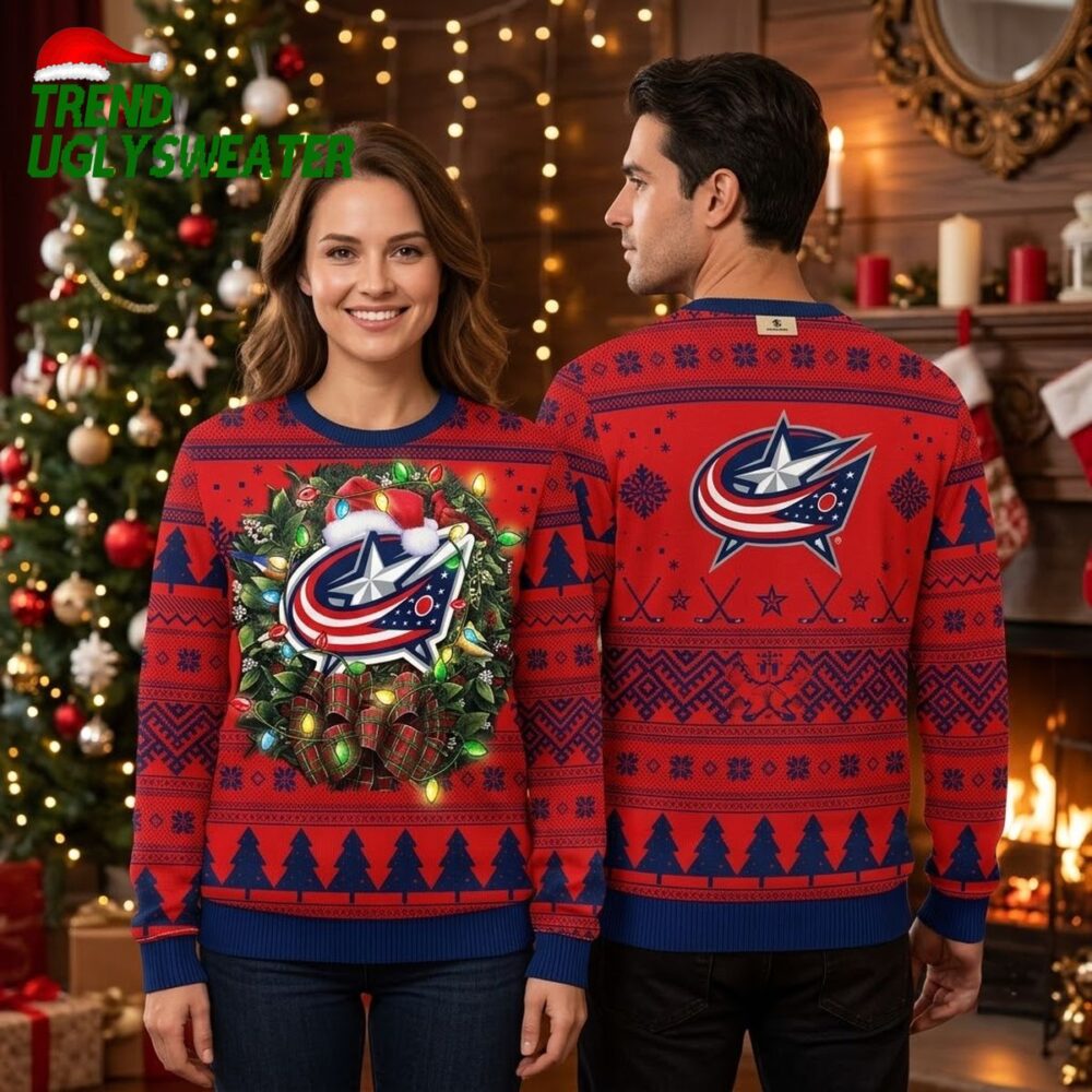 columbus blue jackets santa hat logo ugly christmas sweater
