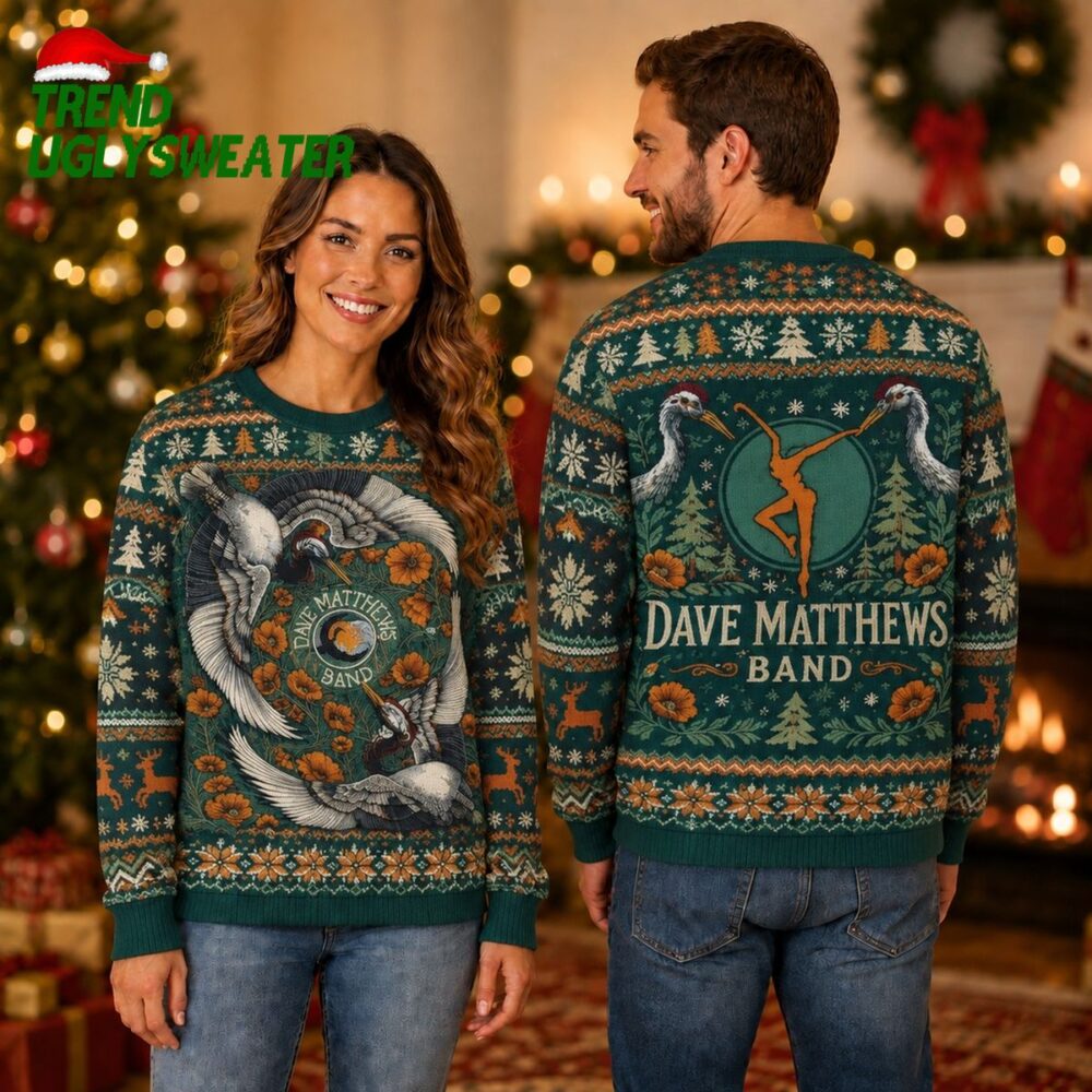 dave matthews band cranes and floral pattern ugly christmas sweater