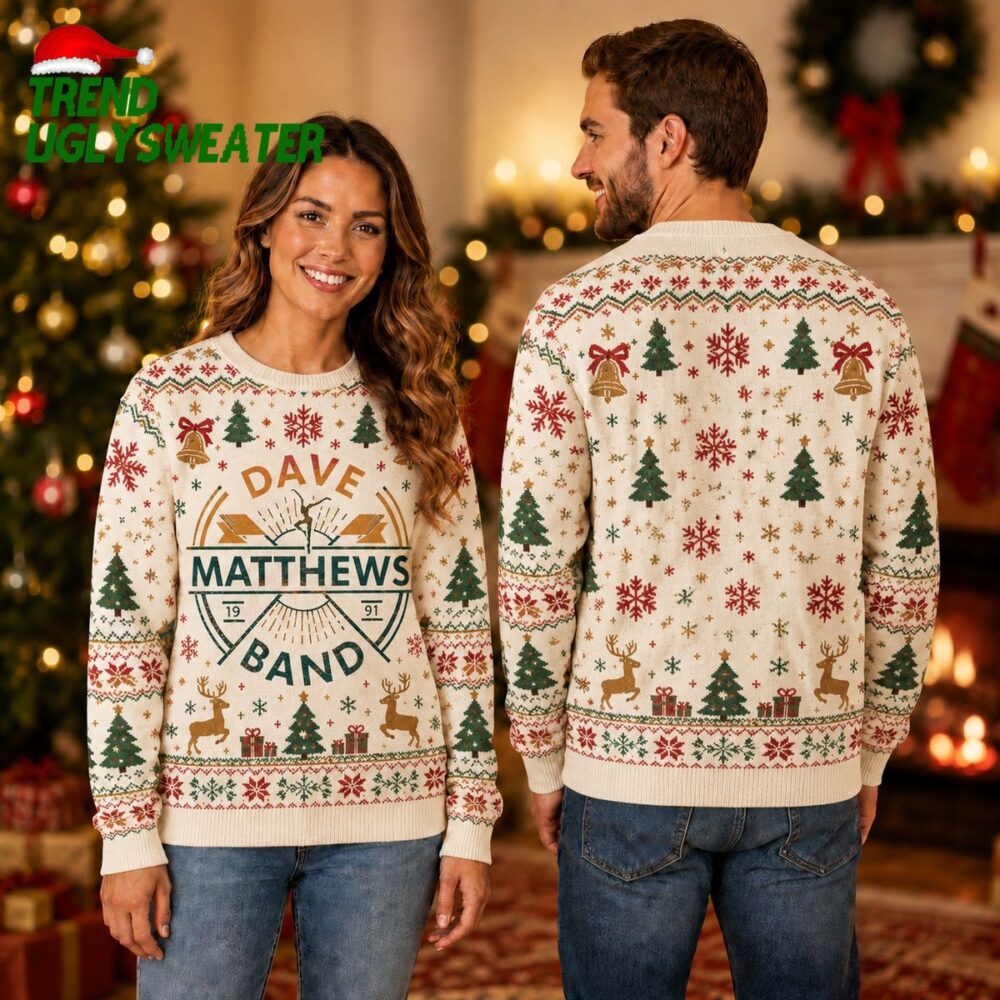 dave matthews band dancing logo bells and reindeer ugly christmas sweater