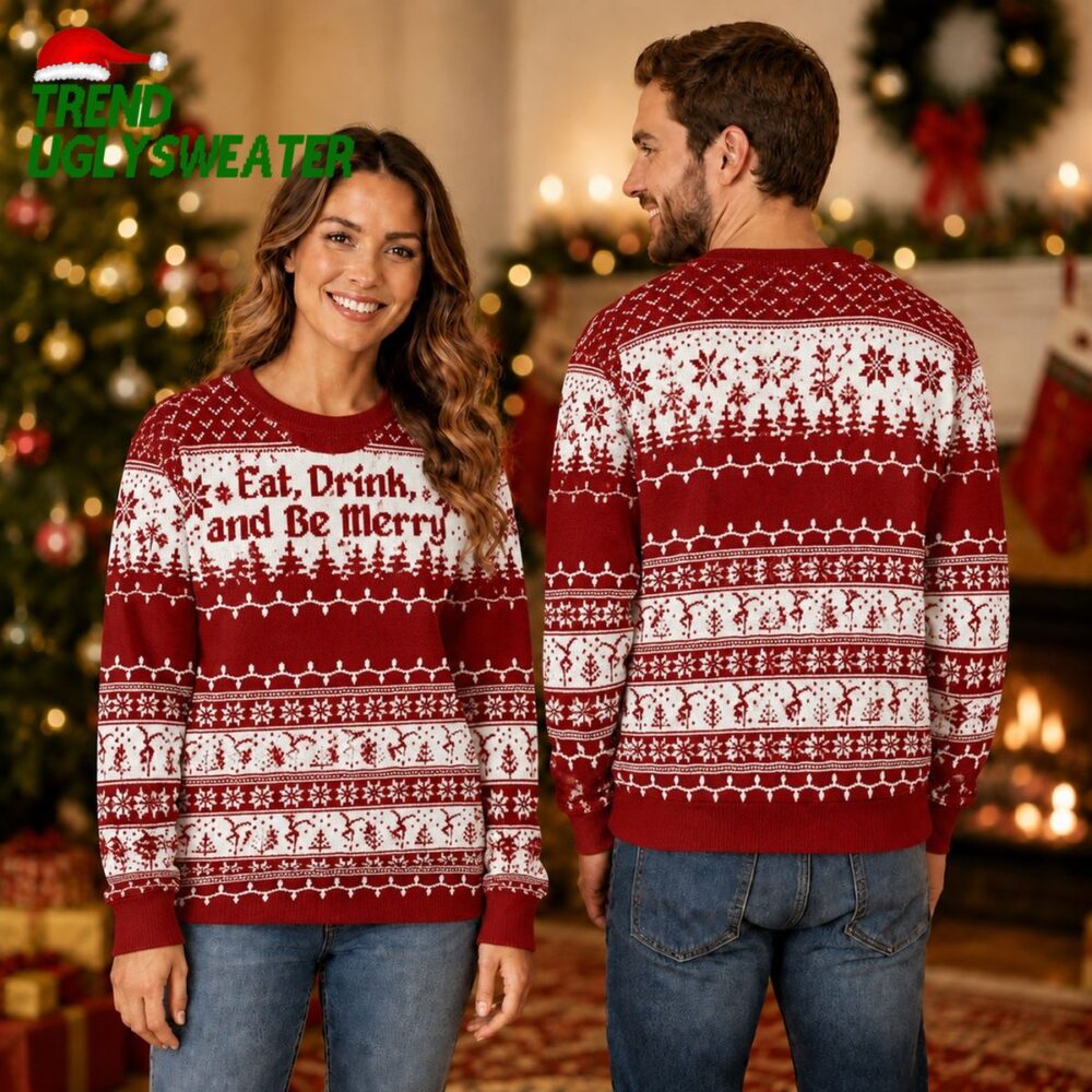 dave matthews band eat drink and be merry dancing figure motif ugly christmas sweater