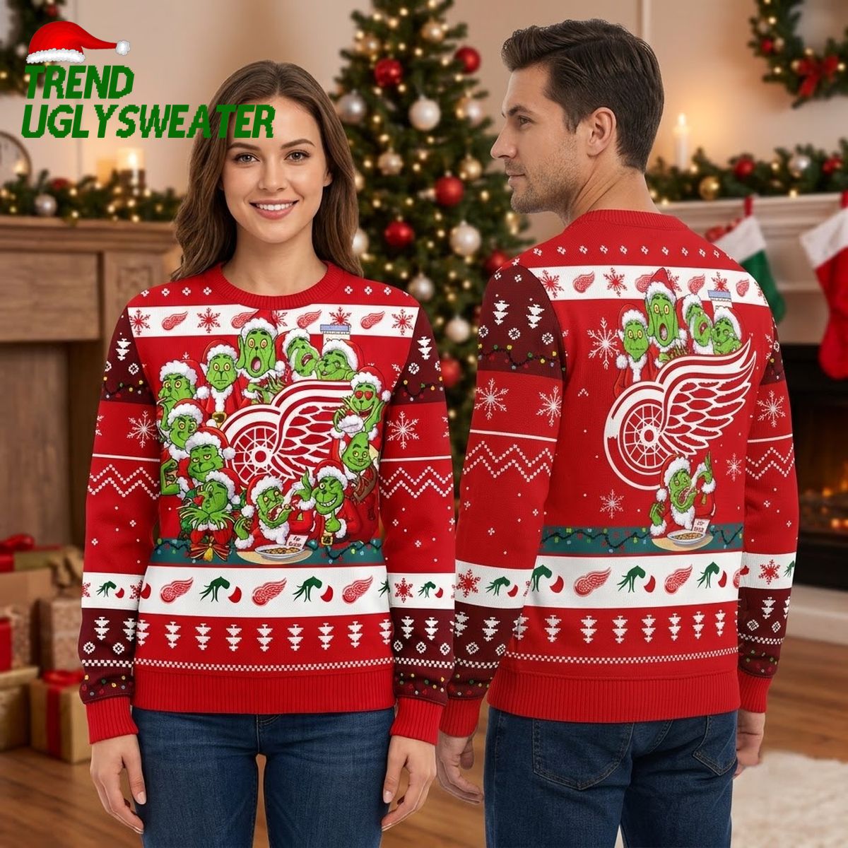 detroit red wings grinch characters around logo ugly christmas sweater detroit red wings grinch characters around logo ugly christmas sweater