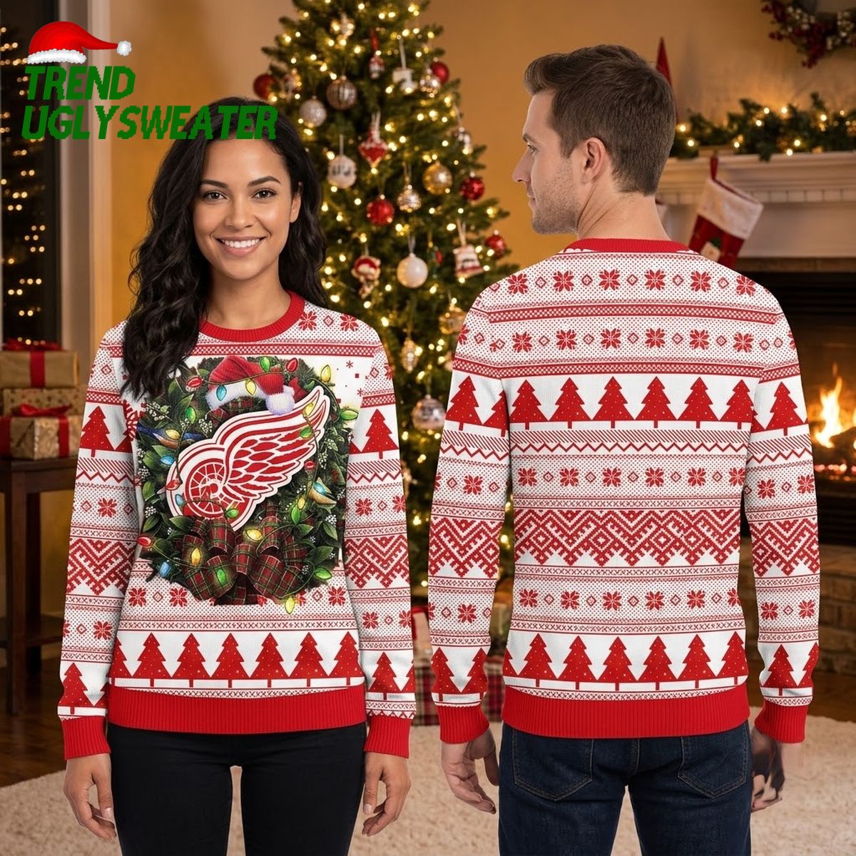 detroit red wings santa hat christmas wreath ugly christmas sweater detroit red wings santa hat christmas wreath ugly christmas sweater