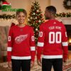 detroit red wings winged wheel custom name and number ugly christmas sweater