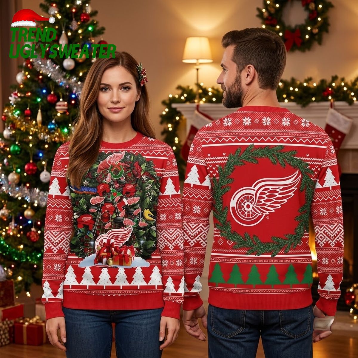 detroit red wings winged wheel hockey christmas tree ugly christmas sweater detroit red wings winged wheel hockey christmas tree ugly christmas sweater