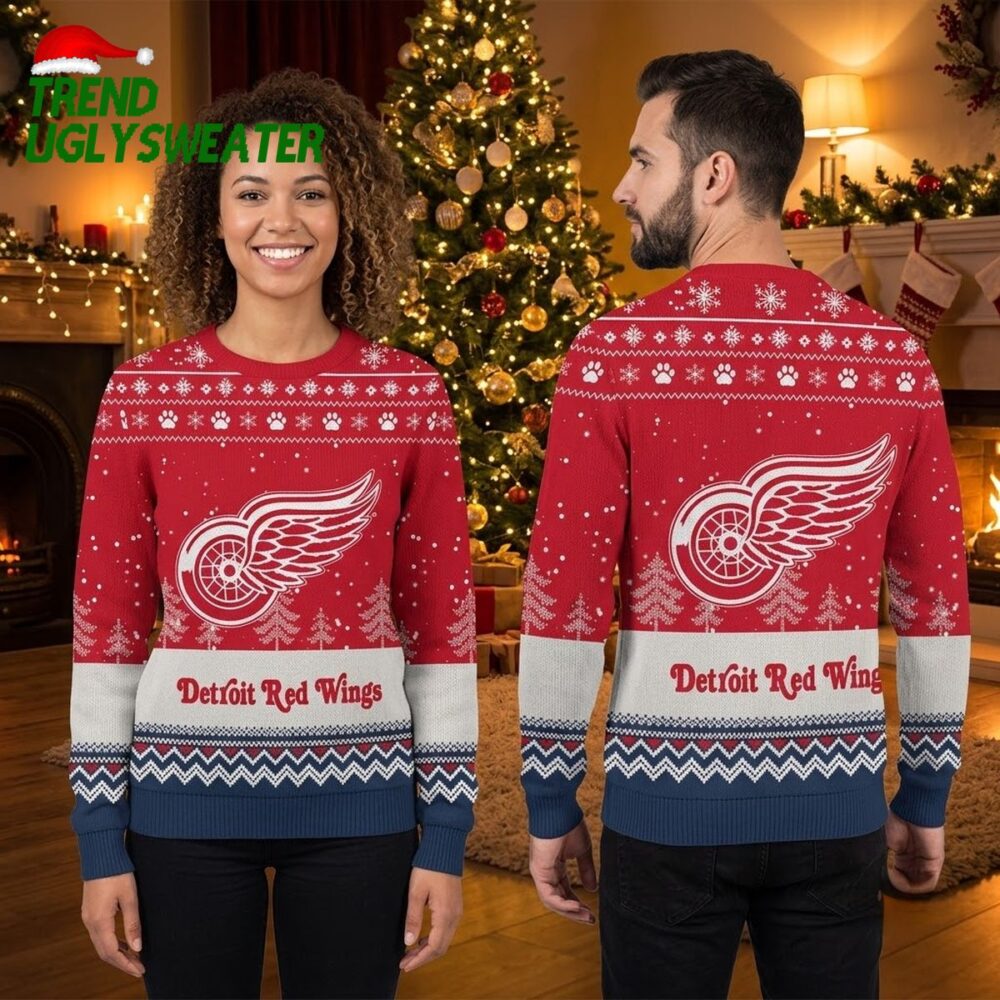 detroit red wings winged wheel snowflake ugly christmas sweater