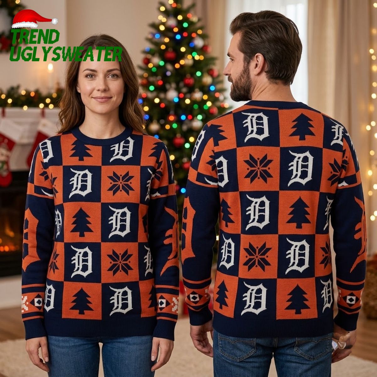 detroit tigers checkerboard logo christmas ugly christmas sweater detroit tigers checkerboard logo christmas ugly christmas sweater