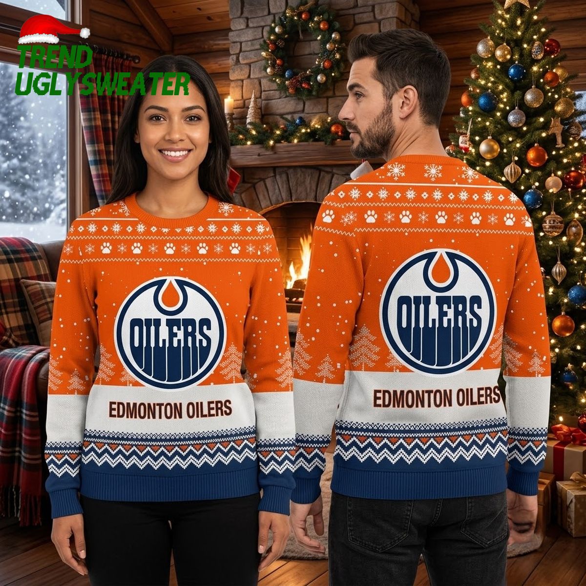 edmonton oilers big logo snowflake ugly christmas sweater edmonton oilers big logo snowflake ugly christmas sweater
