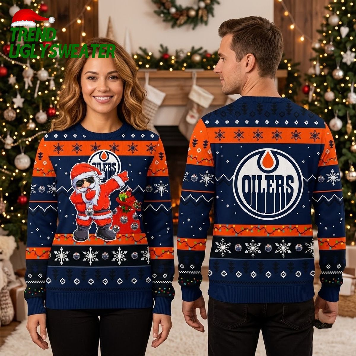 edmonton oilers dabbing santa claus ugly christmas sweater edmonton oilers dabbing santa claus ugly christmas sweater