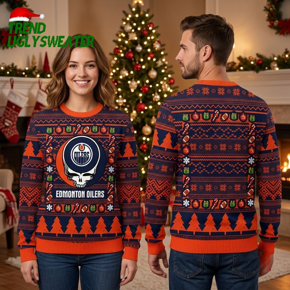 edmonton oilers grateful dead skull logo ugly christmas sweater edmonton oilers grateful dead skull logo ugly christmas sweater