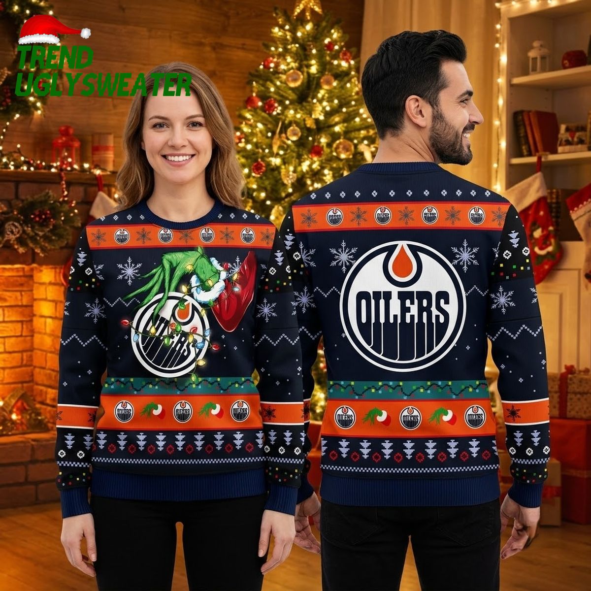 edmonton oilers grinch hand santa hat ugly christmas sweater edmonton oilers grinch hand santa hat ugly christmas sweater