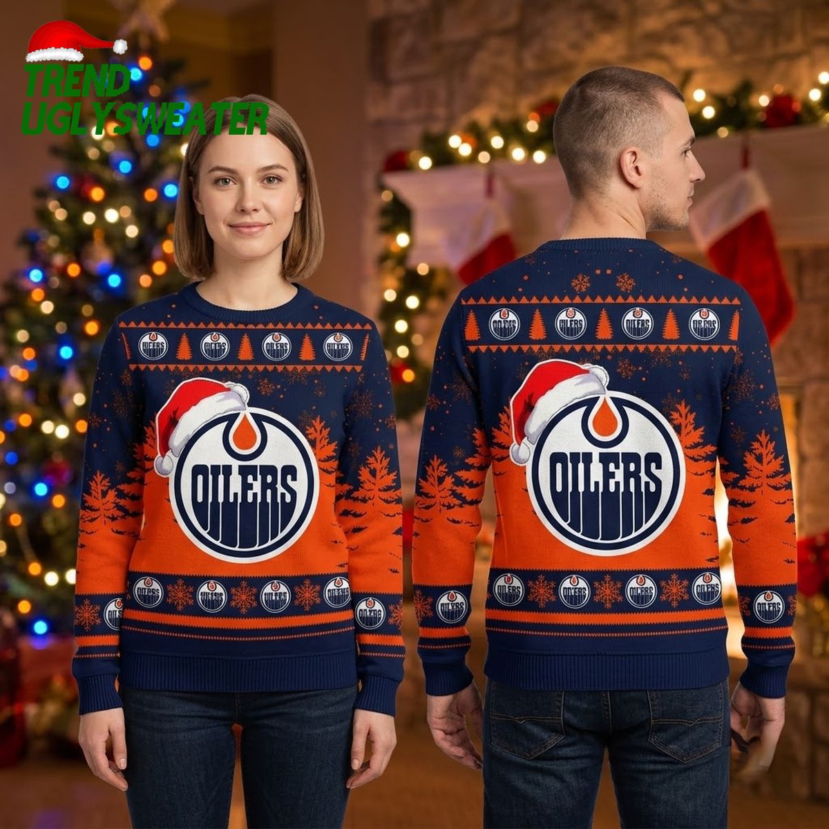edmonton oilers santa hat logo christmas trees ugly christmas sweater edmonton oilers santa hat logo christmas trees ugly christmas sweater