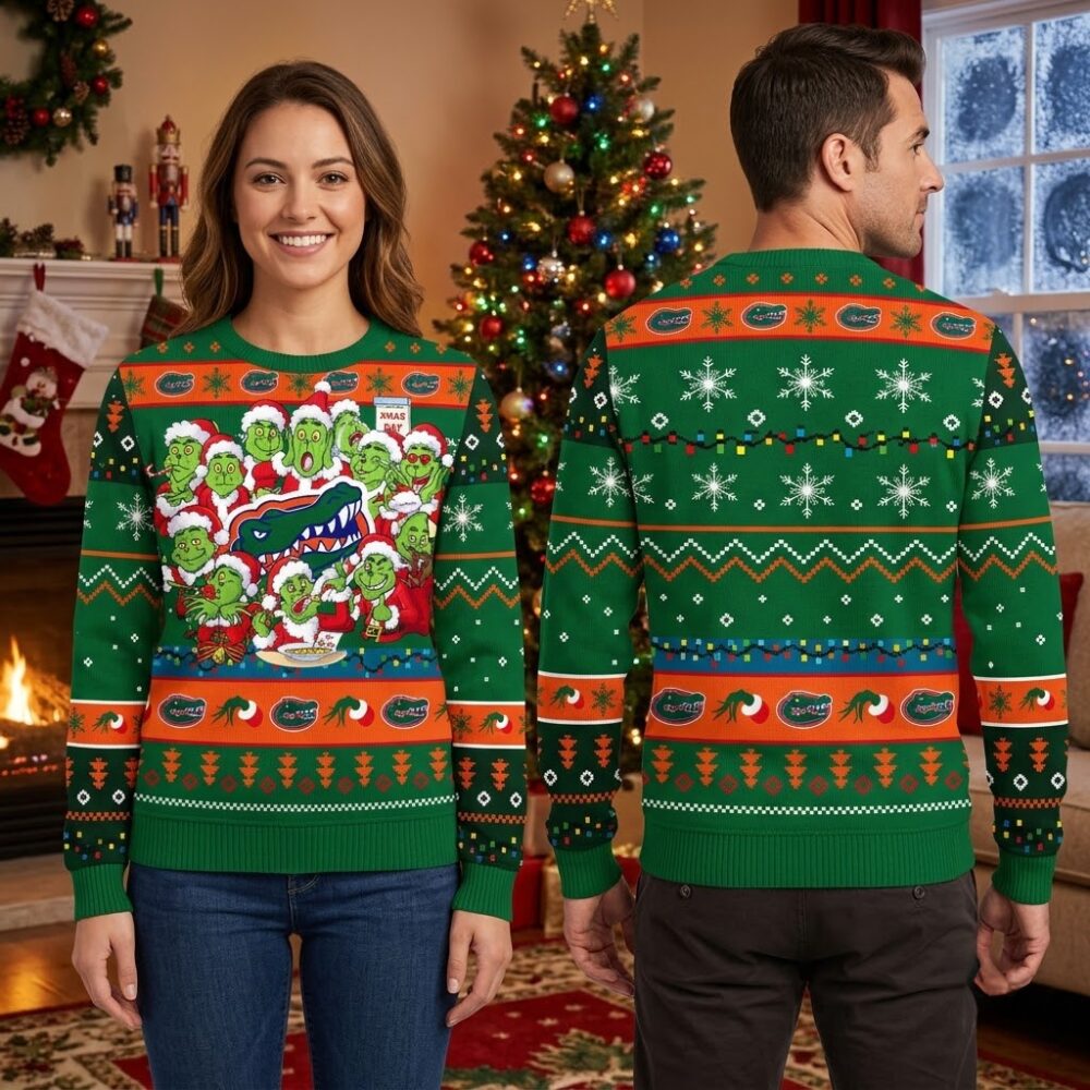 florida gators grinch christmas characters ugly christmas sweater