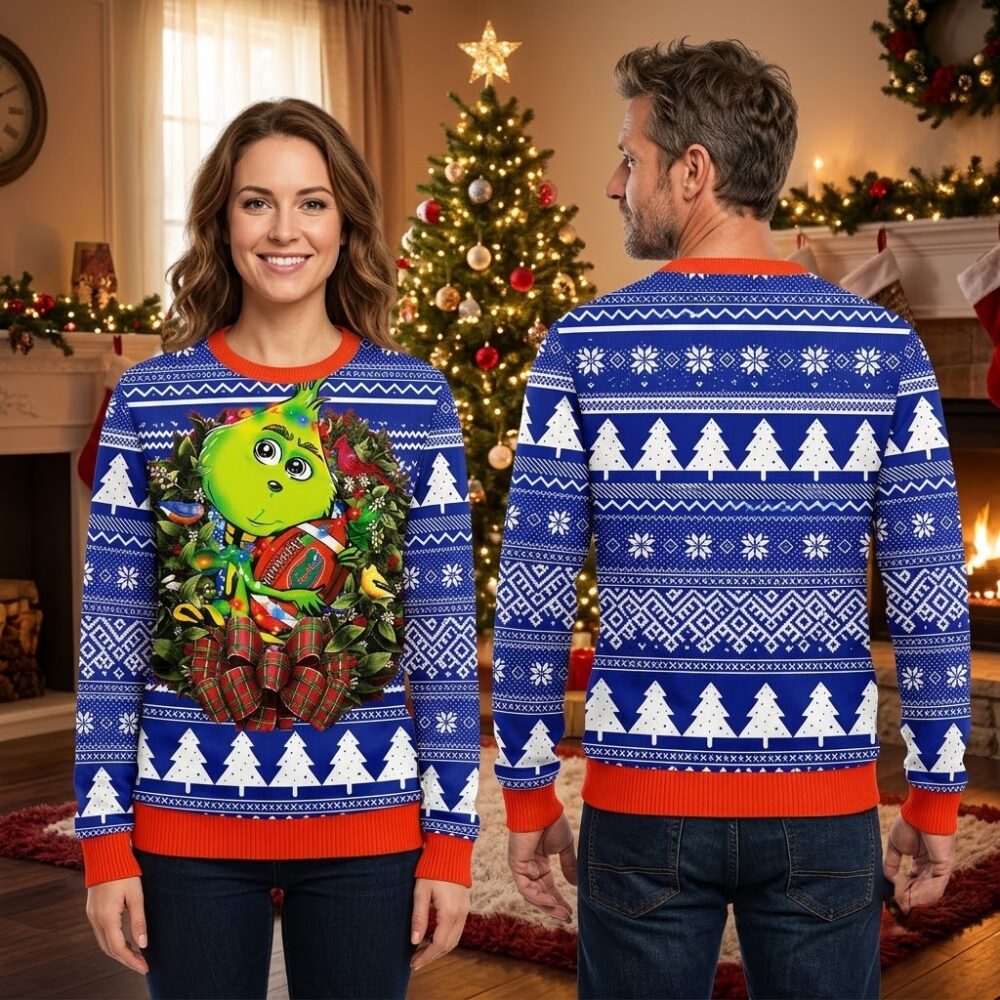 florida gators grinch hugging football ugly christmas sweater