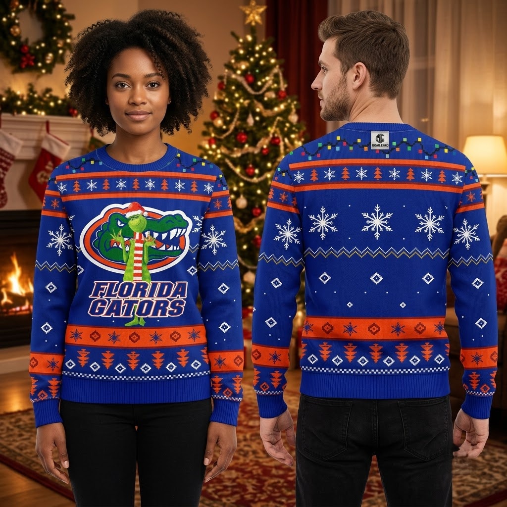 florida gators grinch santa hat mascot ugly christmas sweater florida gators grinch santa hat mascot ugly christmas sweater