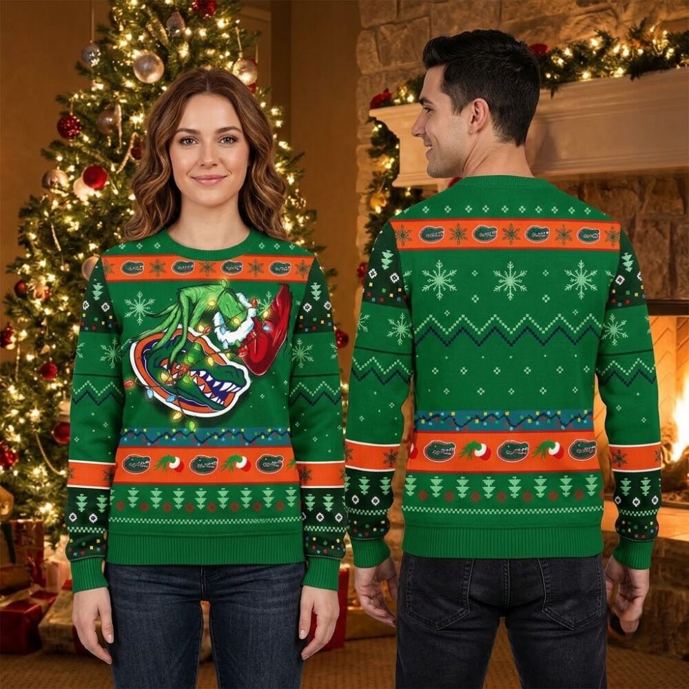 florida gators grinch tangled in christmas lights ugly christmas sweater