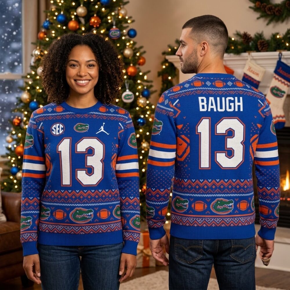 florida gators jadan baugh 13 football pattern ugly christmas sweater