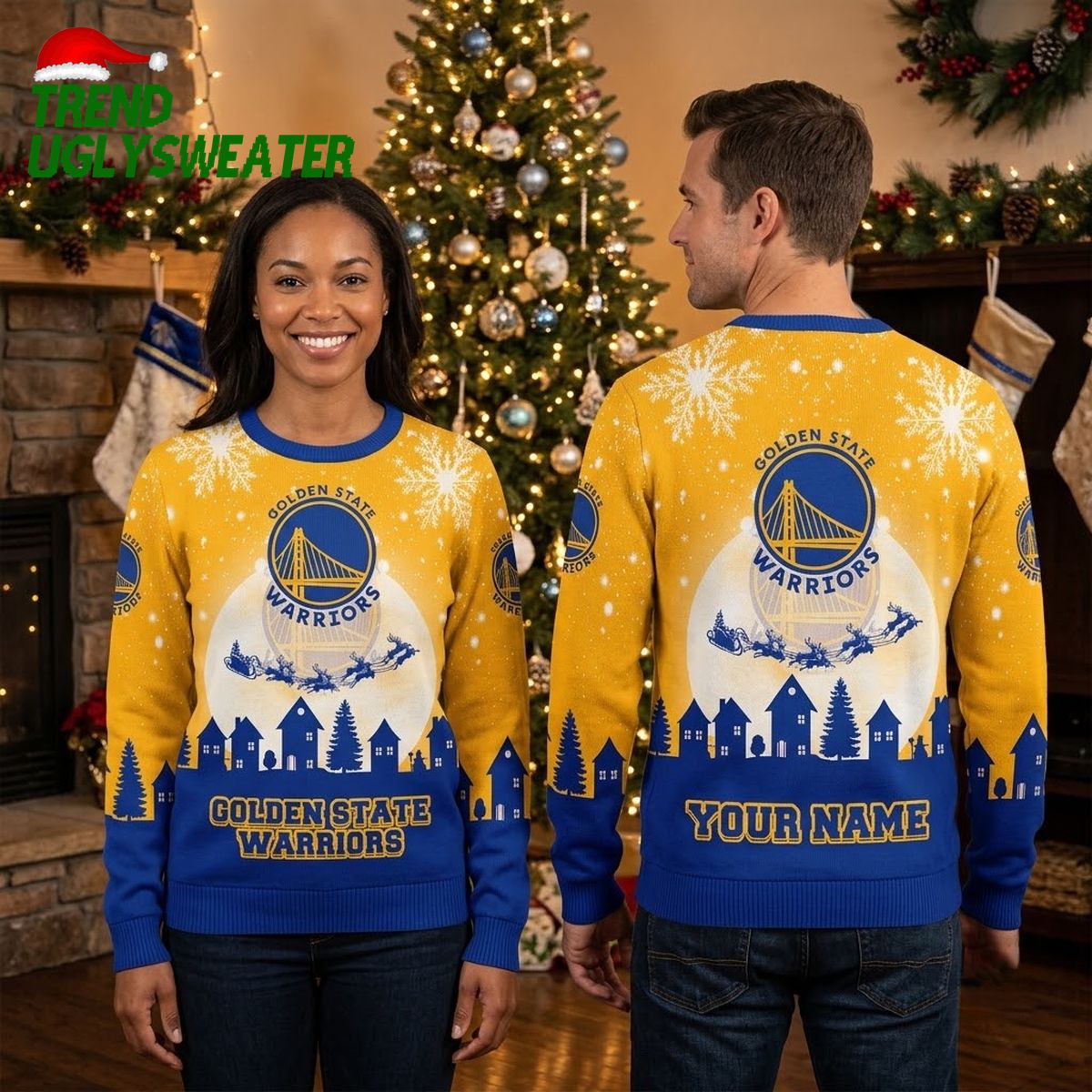 golden state warriors santa sleigh custom name ugly christmas sweater golden state warriors santa sleigh custom name ugly christmas sweater