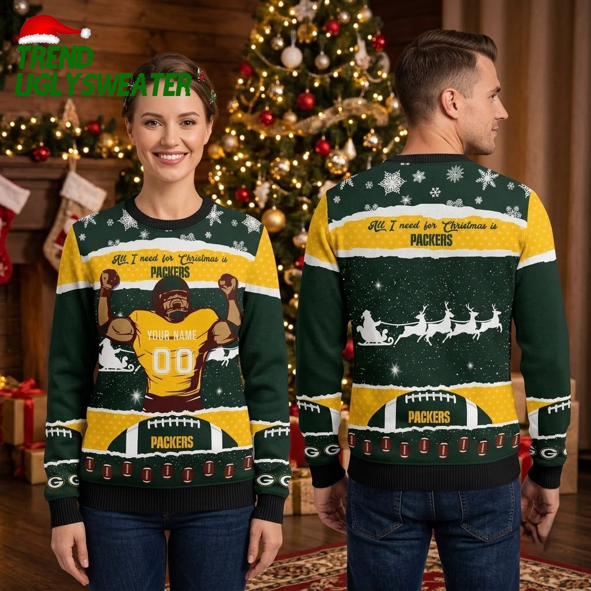 green bay packers custom name and number football player ugly christmas sweater green bay packers custom name and number football player ugly christmas sweater