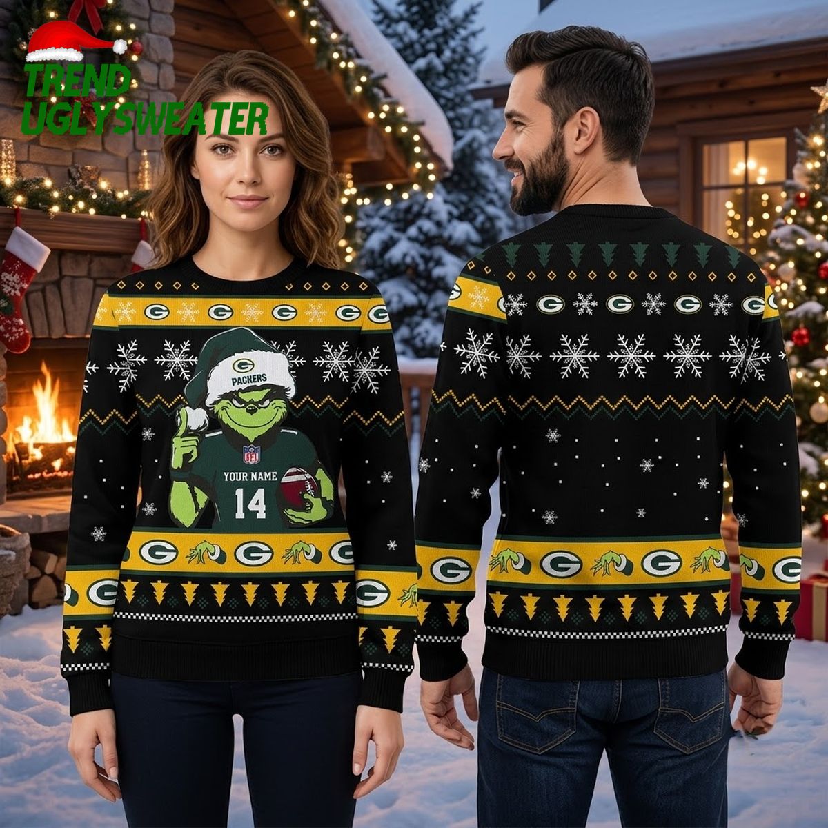 green bay packers grinch football player number 14 custom name ugly christmas sweater green bay packers grinch football player number 14 custom name ugly christmas sweater