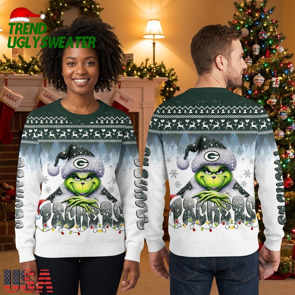 green bay packers grinch santa hat christmas lights ugly christmas sweater green bay packers grinch santa hat christmas lights ugly christmas sweater