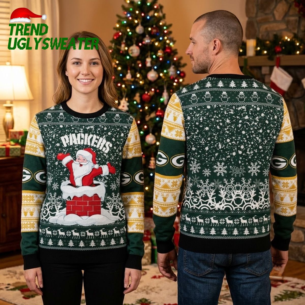 green bay packers santa claus chimney ugly christmas sweater green bay packers santa claus chimney ugly christmas sweater