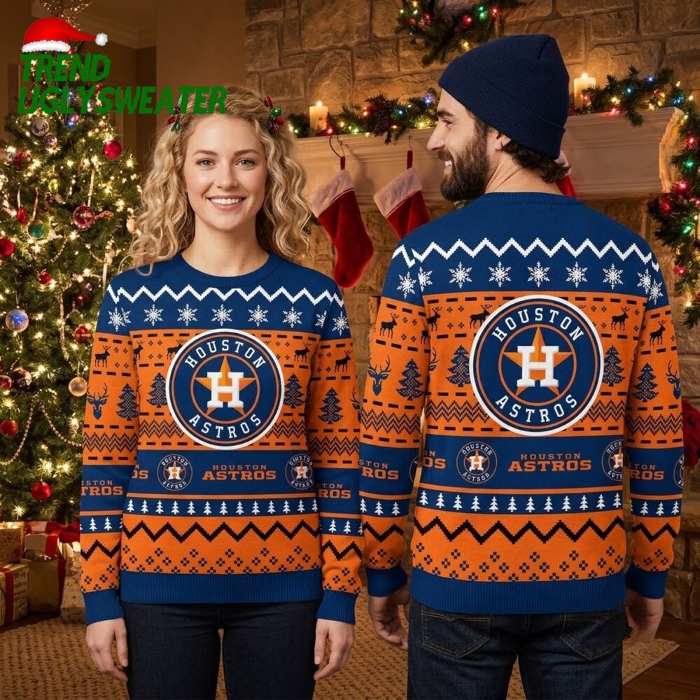 houston astros reindeer pattern ugly christmas sweater