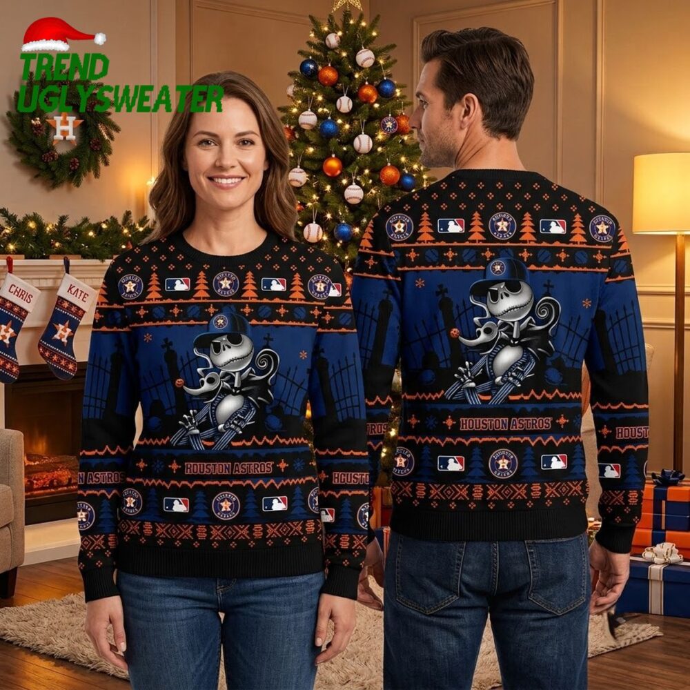 houston astros skeleton baseball player ugly christmas sweater