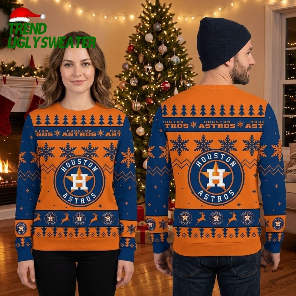 houston astros snowflake pattern ugly christmas sweater