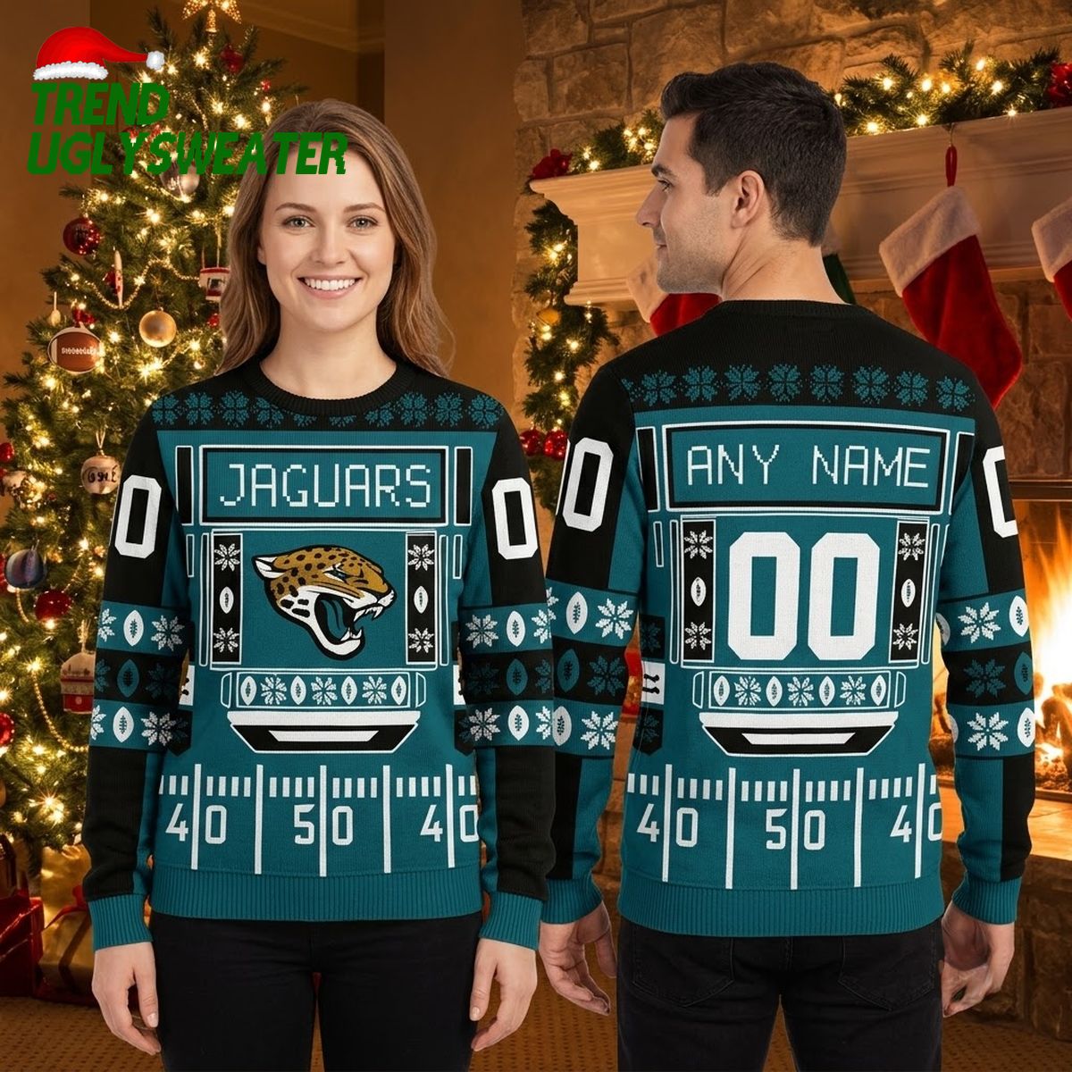 jacksonville jaguars football field custom name and number ugly christmas sweater jacksonville jaguars football field custom name and number ugly christmas sweater