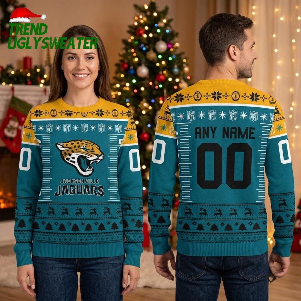 jacksonville jaguars leopard mascot custom name and number ugly christmas sweater