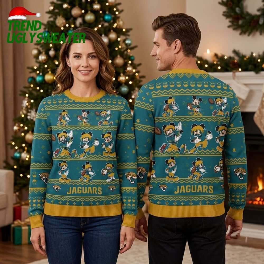 jacksonville jaguars mickey mouse football pattern ugly christmas sweater
