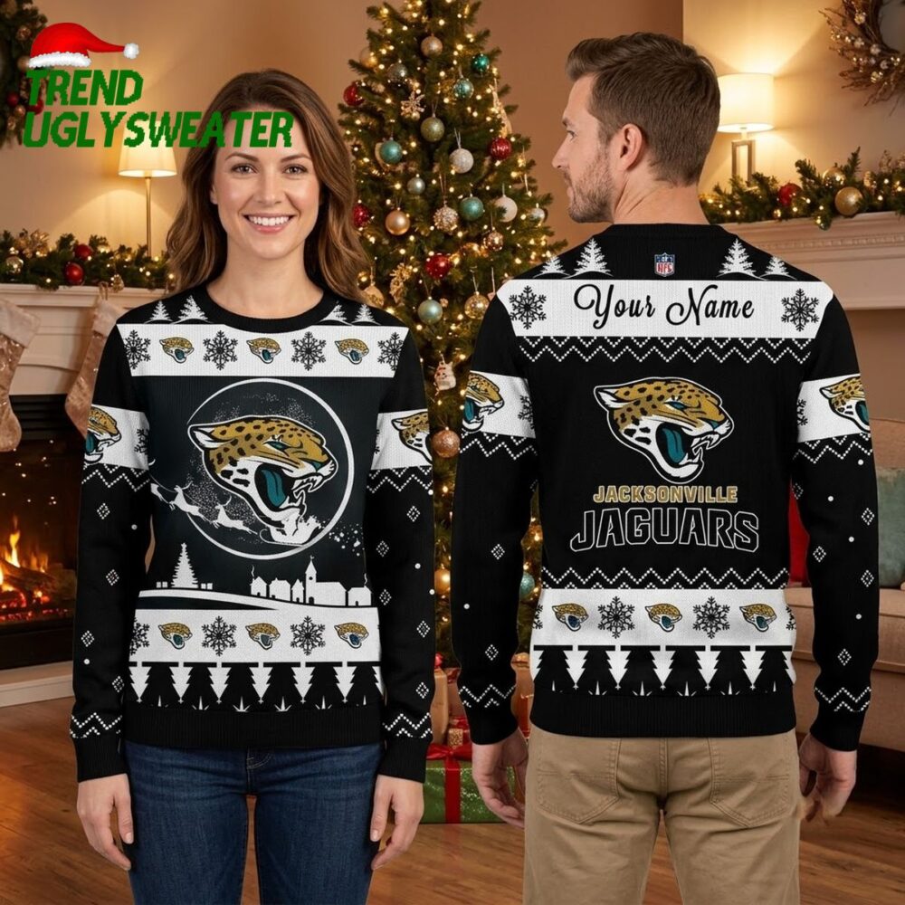 jacksonville jaguars roaring jaguar custom name ugly christmas sweater