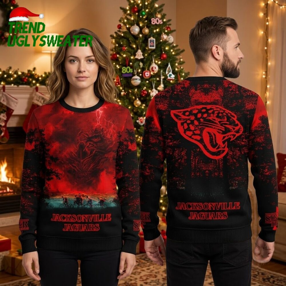 jacksonville jaguars stranger things demogorgon upside down ugly christmas sweater