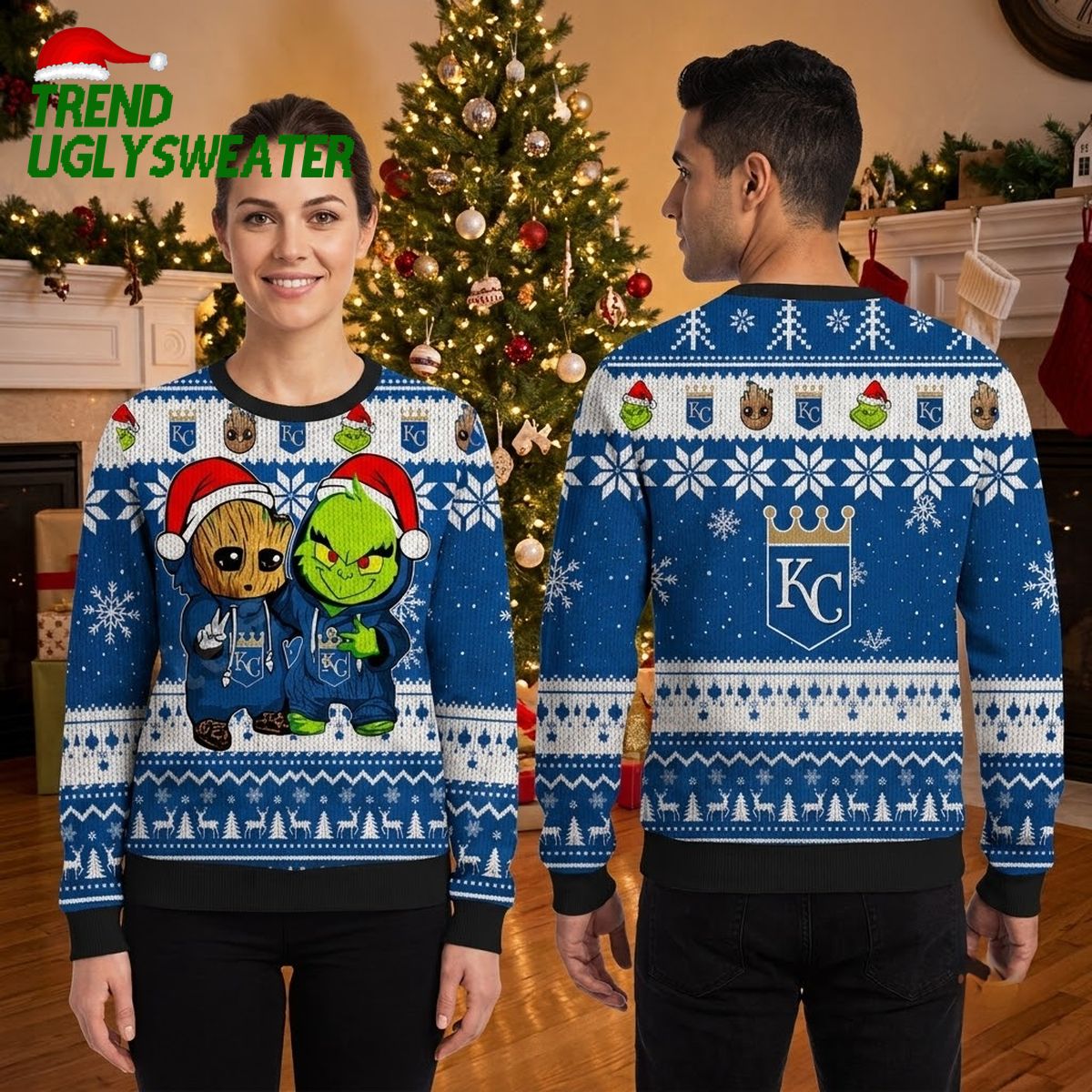 kansas city royals groot and grinch santa hats ugly christmas sweater kansas city royals groot and grinch santa hats ugly christmas sweater