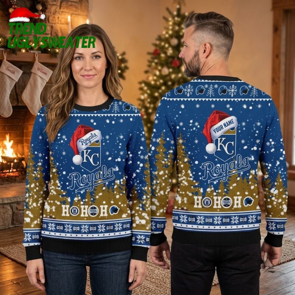 kansas city royals santa hat logo ho ho ho ugly christmas sweater