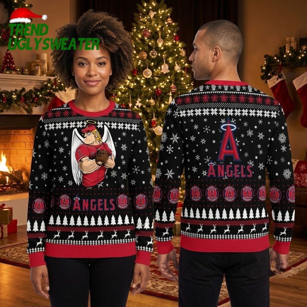los angeles angels baseball angel character snowflake ugly christmas sweater