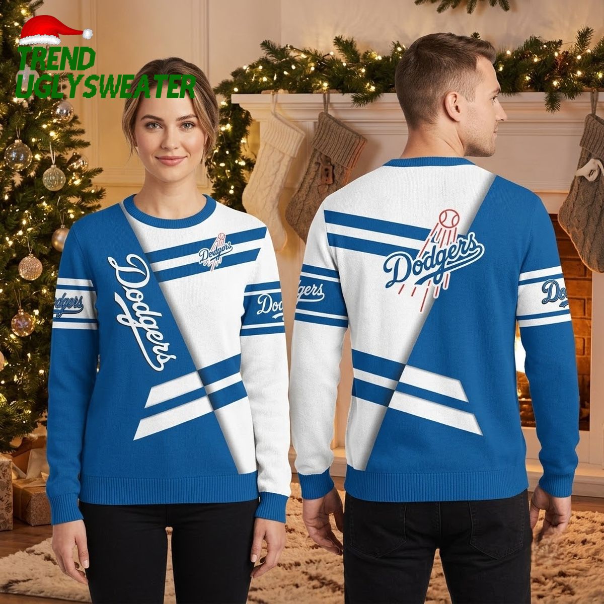 los angeles dodgers baseball striped ugly christmas sweater los angeles dodgers baseball striped ugly christmas sweater