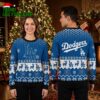 los angeles dodgers logo snowflake and reindeer pattern ugly christmas sweater