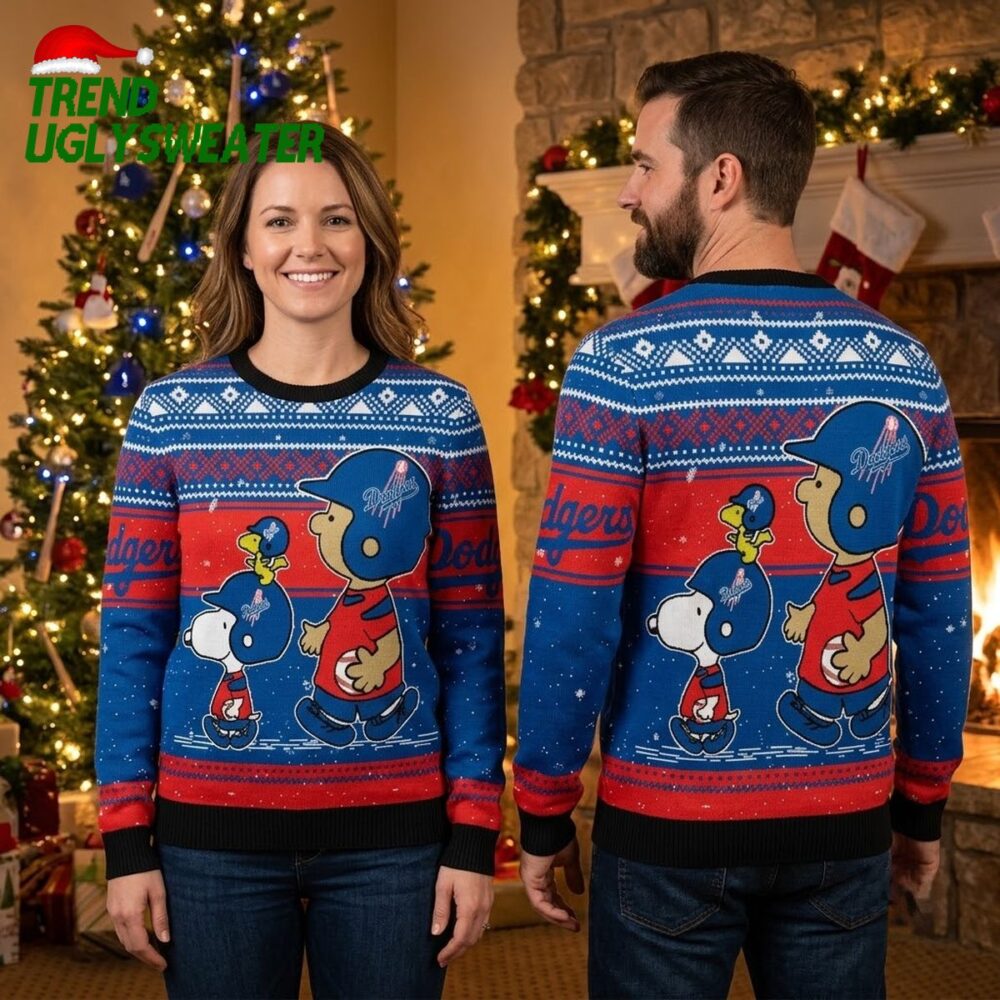 los angeles dodgers snoopy and woodstock ugly christmas sweater