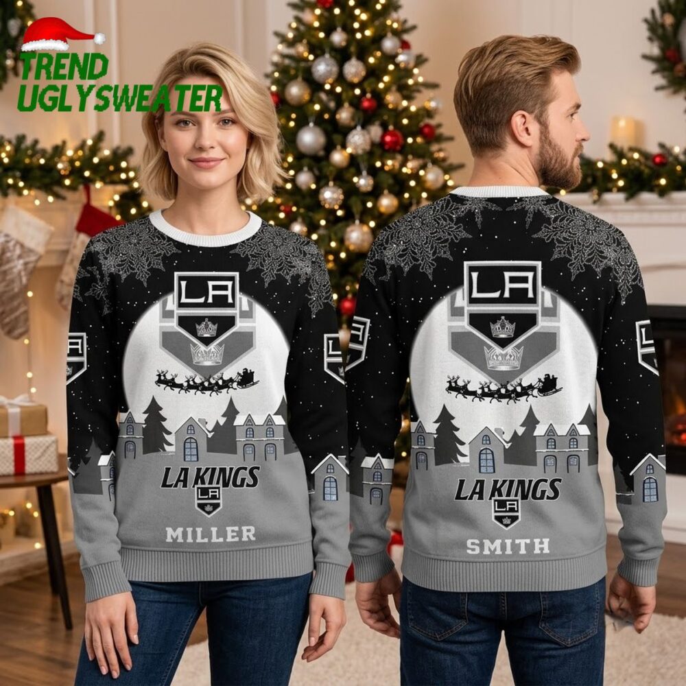 los angeles kings personalized snowy sleigh ride ugly christmas sweater