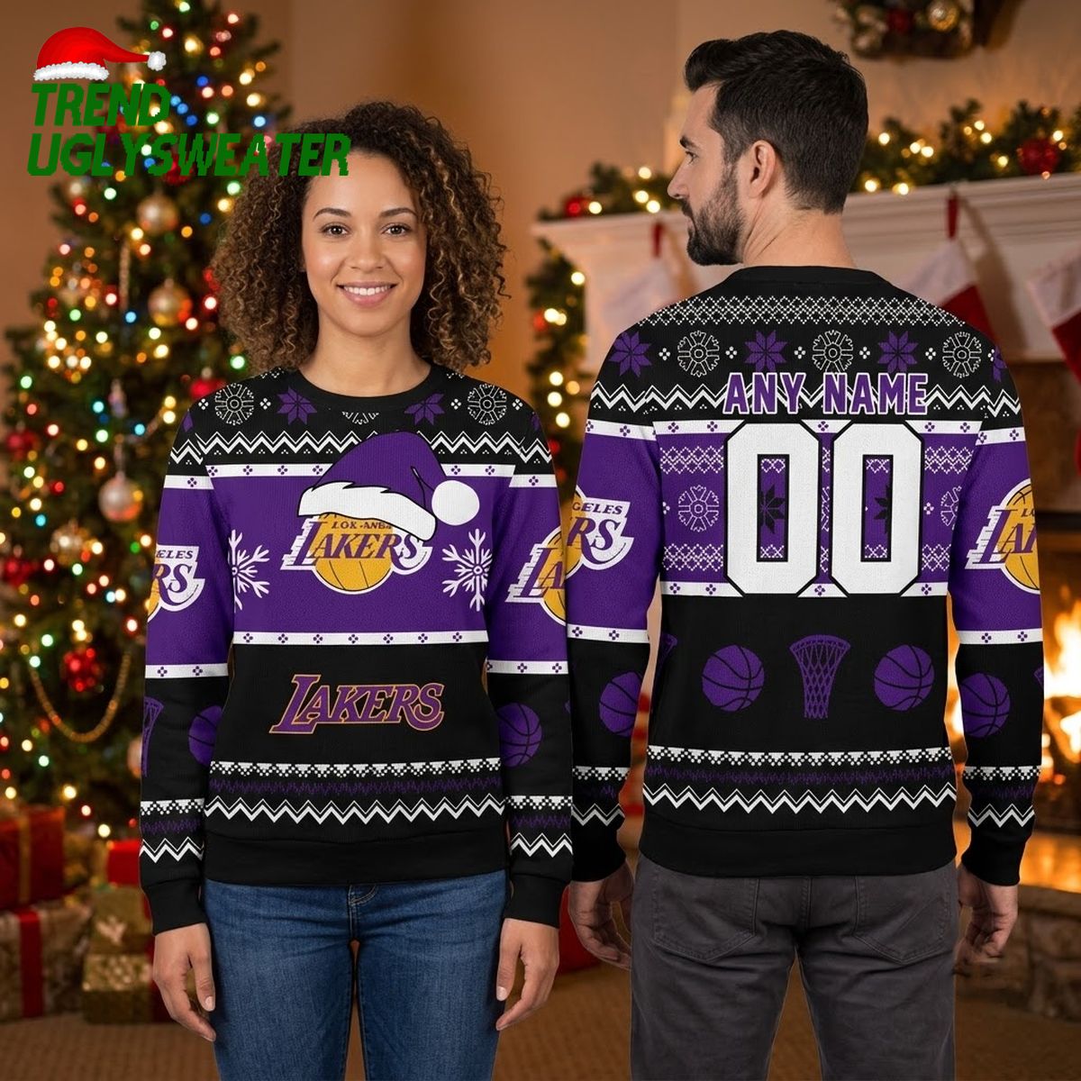 los angeles lakers santa hat custom name and number ugly christmas sweater los angeles lakers santa hat custom name and number ugly christmas sweater