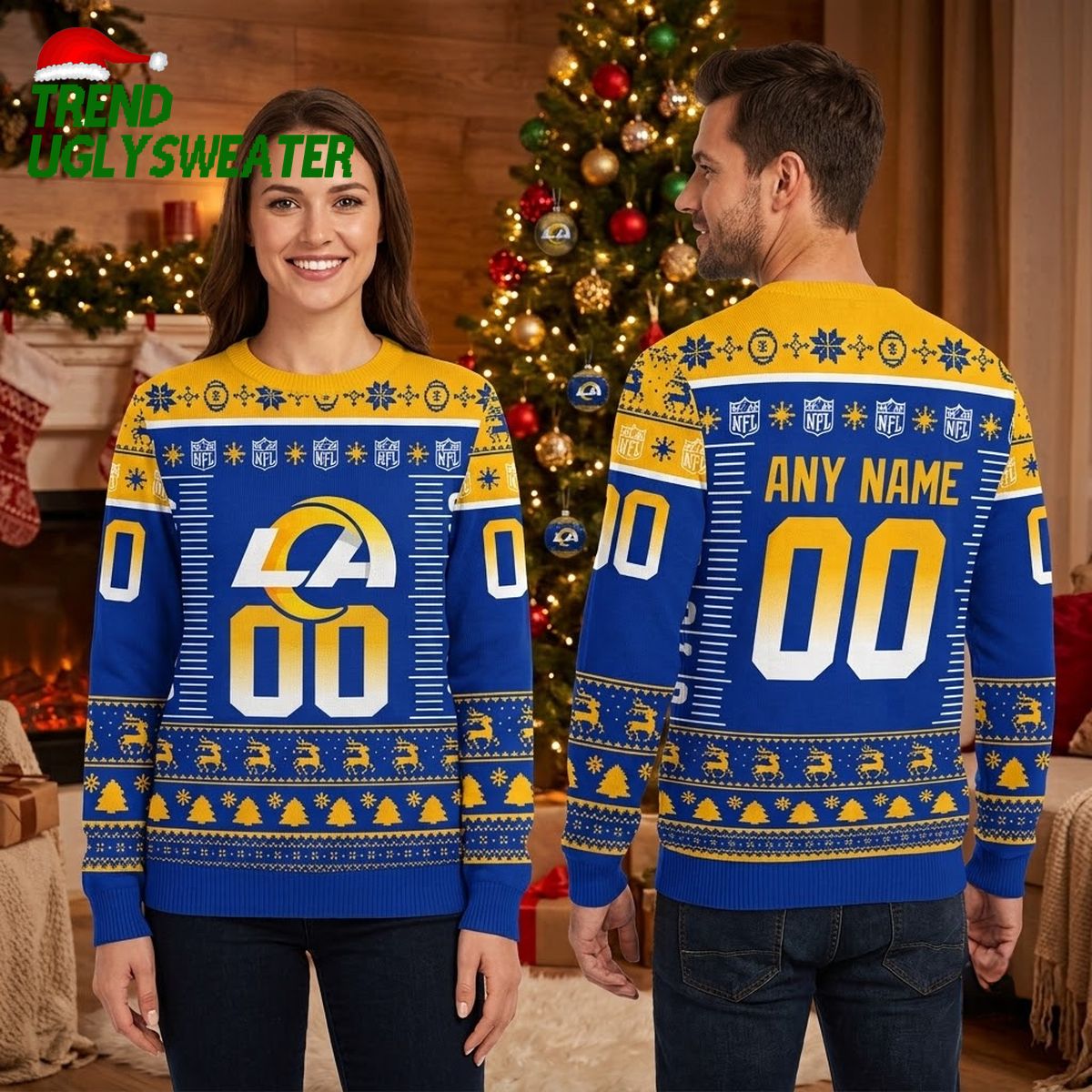los angeles rams custom name and number logo ugly christmas sweater los angeles rams custom name and number logo ugly christmas sweater