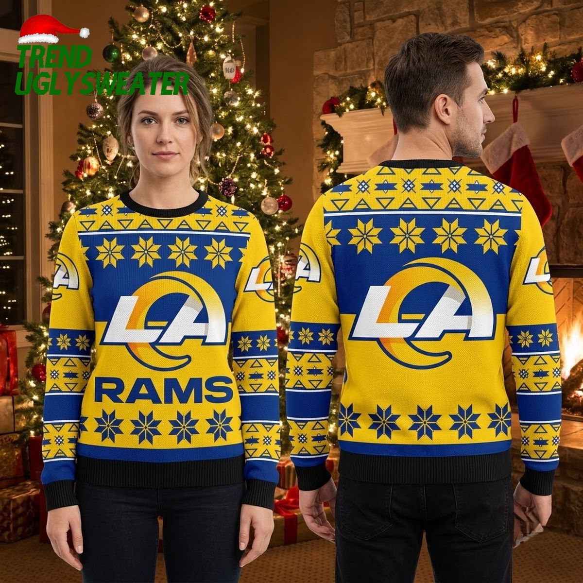 los angeles rams la logo snowflake ugly christmas sweater los angeles rams la logo snowflake ugly christmas sweater