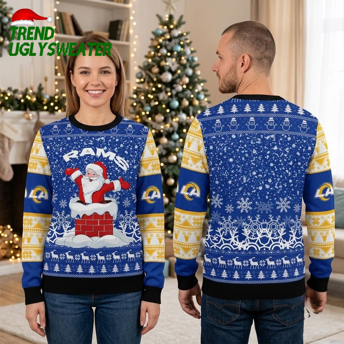 los angeles rams santa on chimney ugly christmas sweater los angeles rams santa on chimney ugly christmas sweater