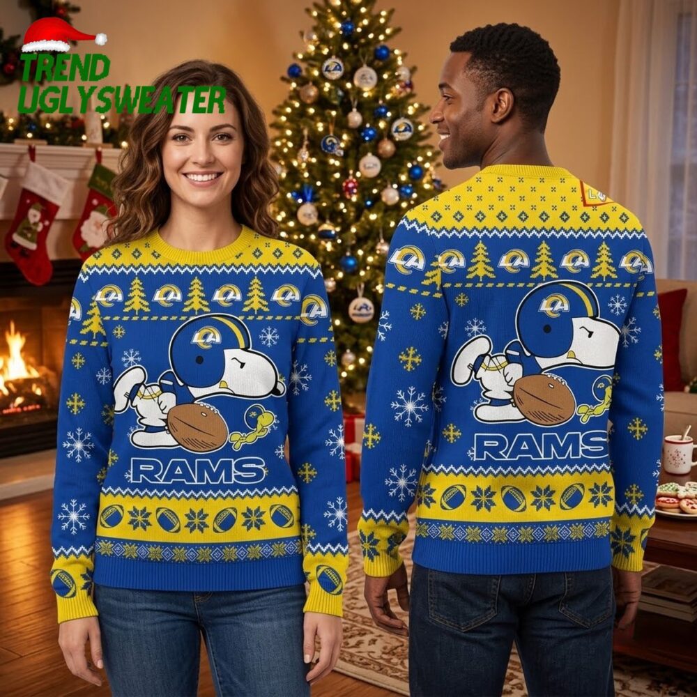 los angeles rams snoopy football ugly christmas sweater