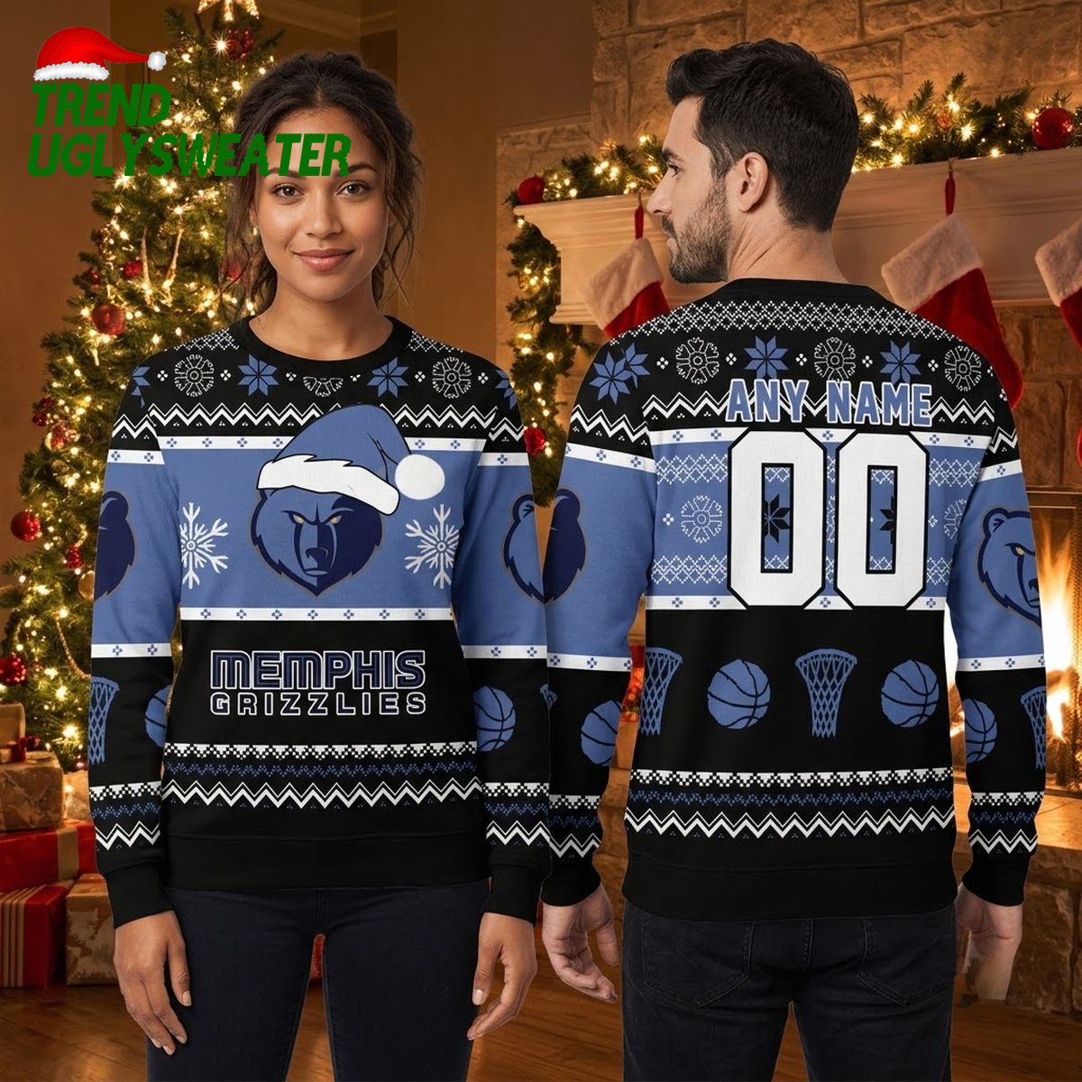memphis grizzlies santa hat bear custom name and number ugly christmas sweater memphis grizzlies santa hat bear custom name and number ugly christmas sweater