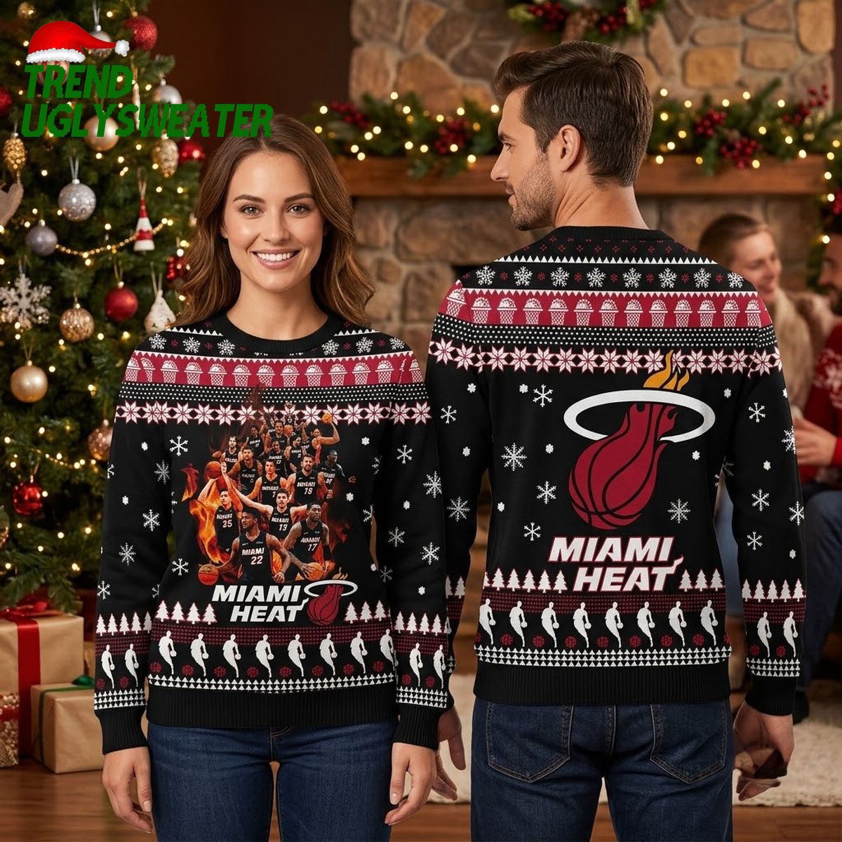 miami heat basketball players and logo ugly christmas sweater miami heat basketball players and logo ugly christmas sweater